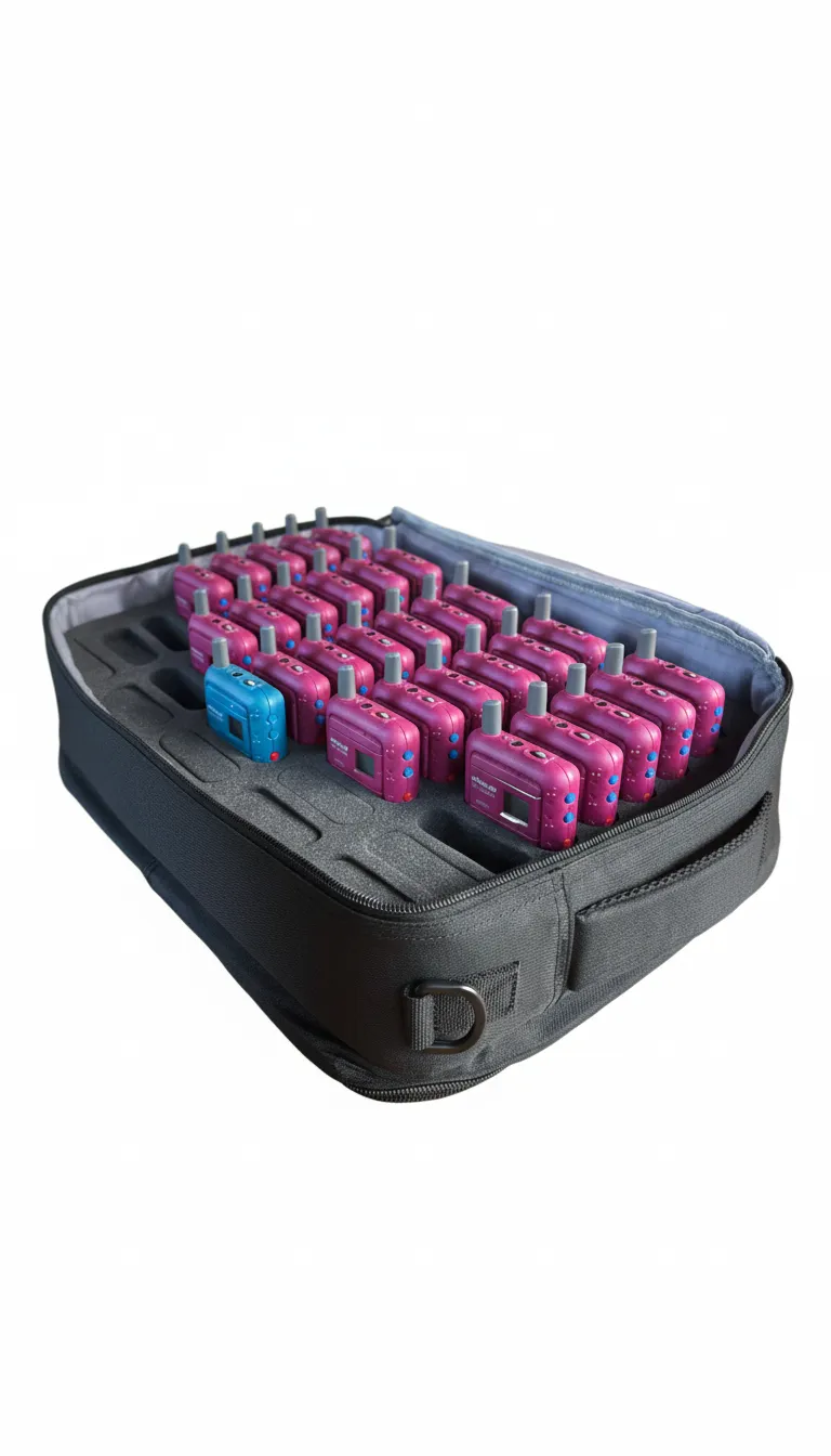 Sprzęt AudioSpacer zapakowany w eleganckie plecaki z gąbką